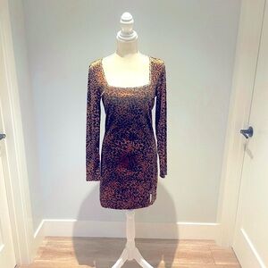 Forever 21 Brown Leopard Long Sleeve Dress